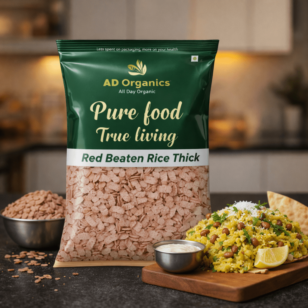 Organic Red Beaten Rice Thick (Poha) - adorganics.in
